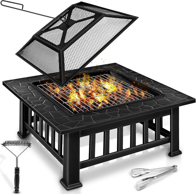 Brasero Parrilla Premium Para Leña O Carbón Con Tapa 3 En 1