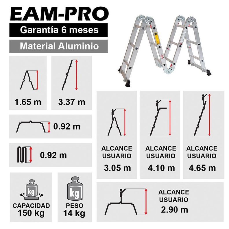 ESCALERA MULTIPROPOSITO ALUMINIO 12 PELDAÑOS 150 KG-2