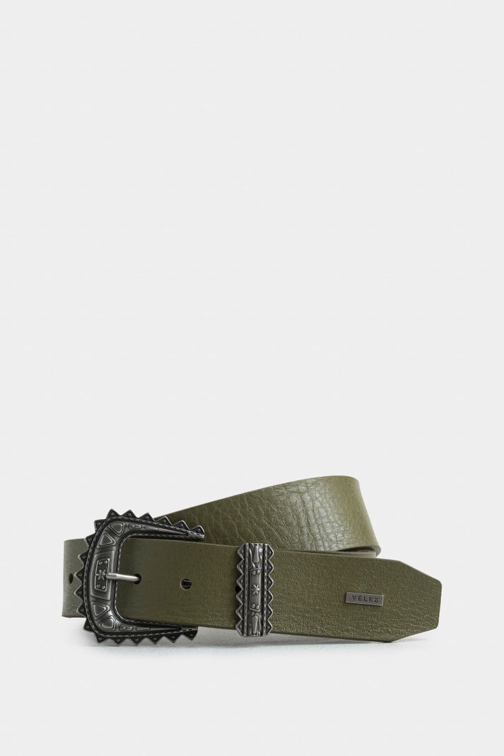 Vélez Cinturón Unifaz Bianca De Cuero Folia Mujer Boho Verde-0