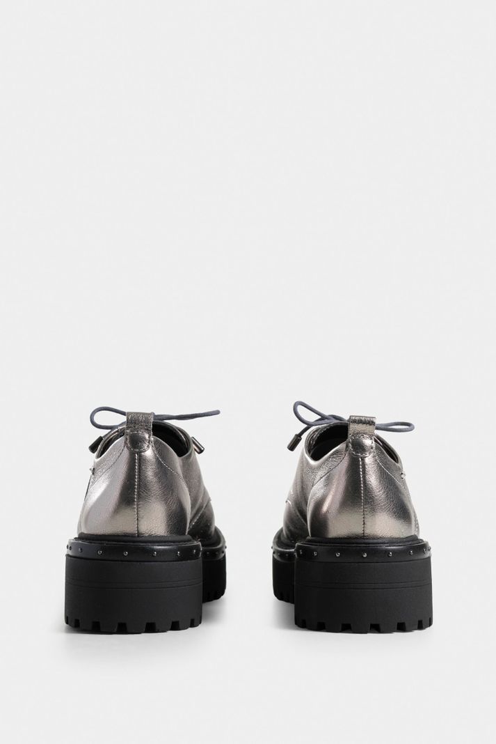 Vélez Zapatos De Cordón Thalia Cuero Mujer Mini Taches Plata-2
