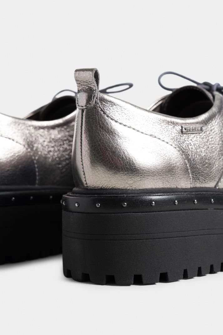 Vélez Zapatos De Cordón Thalia Cuero Mujer Mini Taches Plata-4
