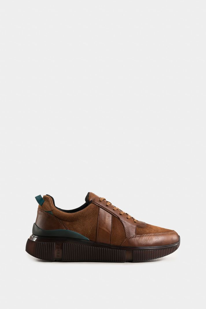 Vélez Tenis Halo De Cuero Liso Textura Gamuzada Hombre Miel-0