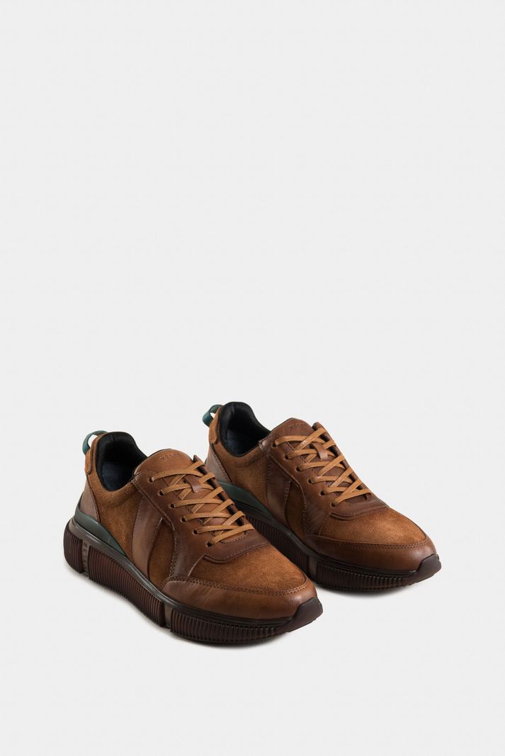 Vélez Tenis Halo De Cuero Liso Textura Gamuzada Hombre Miel-1