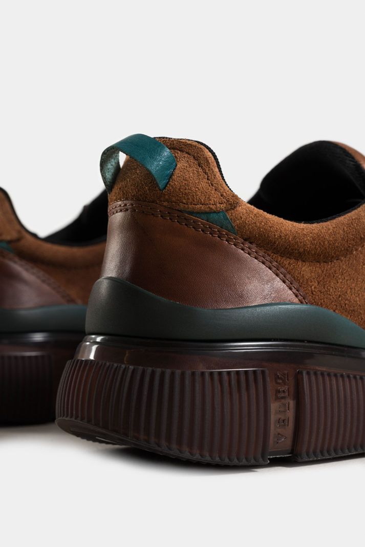 Vélez Tenis Halo De Cuero Liso Textura Gamuzada Hombre Miel-4