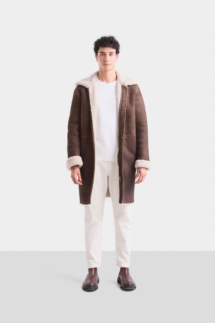 Vélez Long Coat De Cuero Para Hombre Cierre Interno Café-0