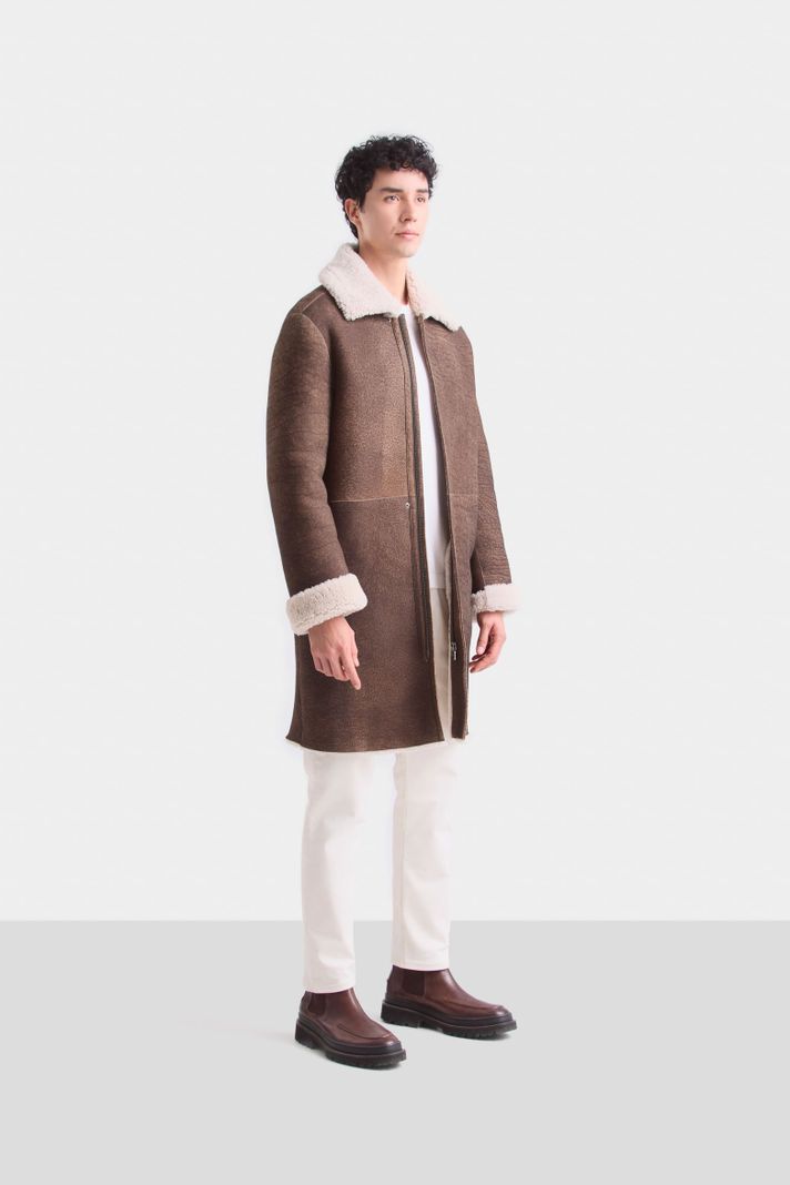 Vélez Long Coat De Cuero Para Hombre Cierre Interno Café-2