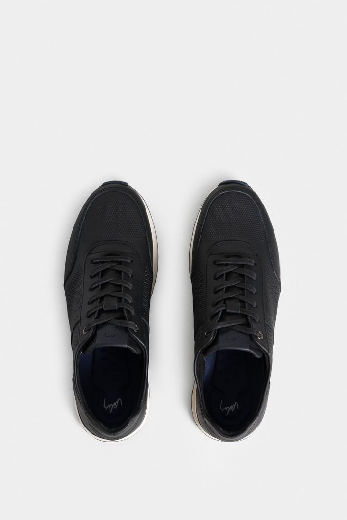 Vélez Tenis vuelos De Cuero Para Hombre Texturas Negro-3