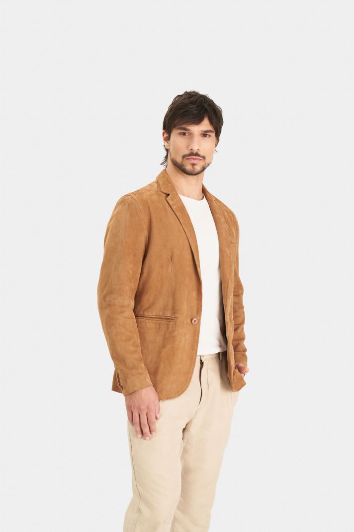 Vélez Blazer Niger De Gamuza Hombre Fit Semi Ajustado Miel-3