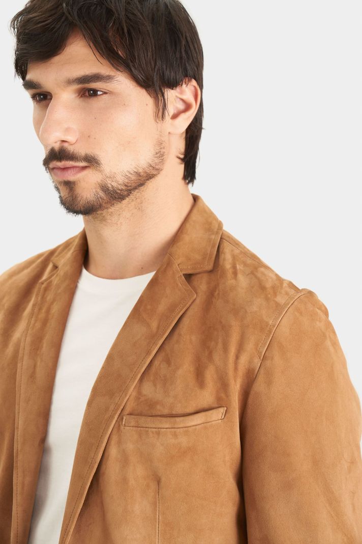 Vélez Blazer Niger De Gamuza Hombre Fit Semi Ajustado Miel-1