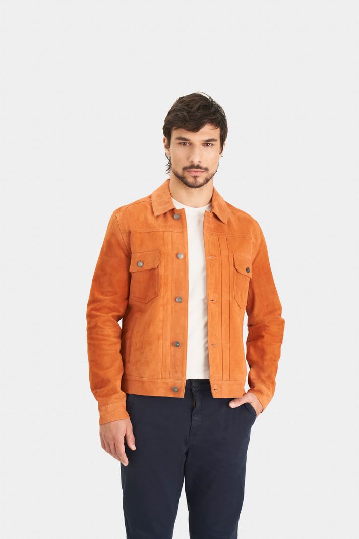 Vélez Casaca De Gamuza Para Hombre Cuello Camisero Naranja-0