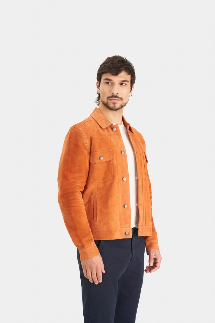 Vélez Casaca De Gamuza Para Hombre Cuello Camisero Naranja-2