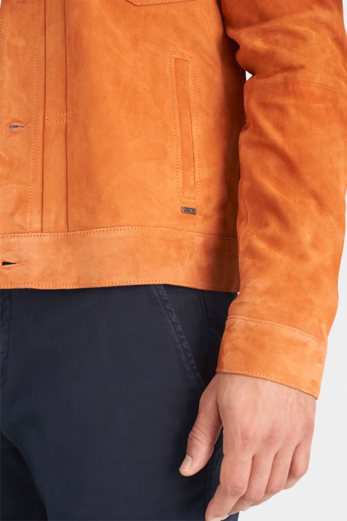 Vélez Casaca De Gamuza Para Hombre Cuello Camisero Naranja-3