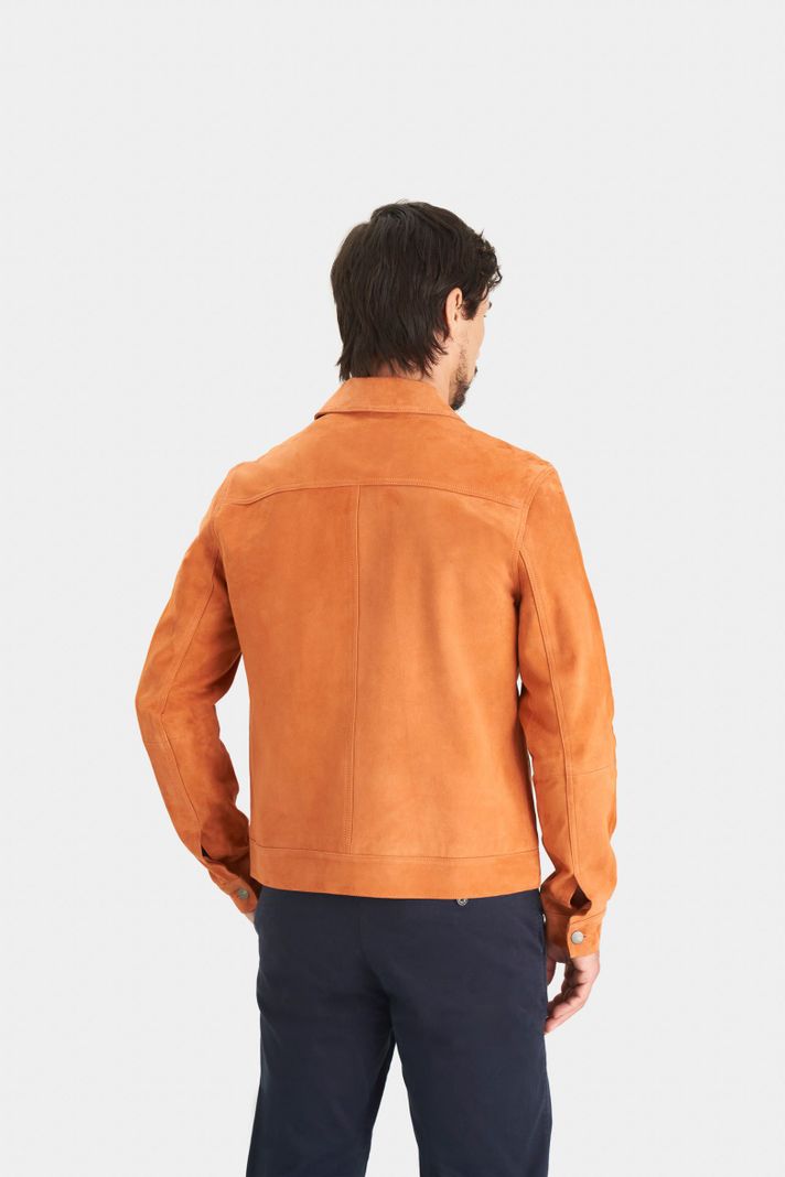 Vélez Casaca De Gamuza Para Hombre Cuello Camisero Naranja-4