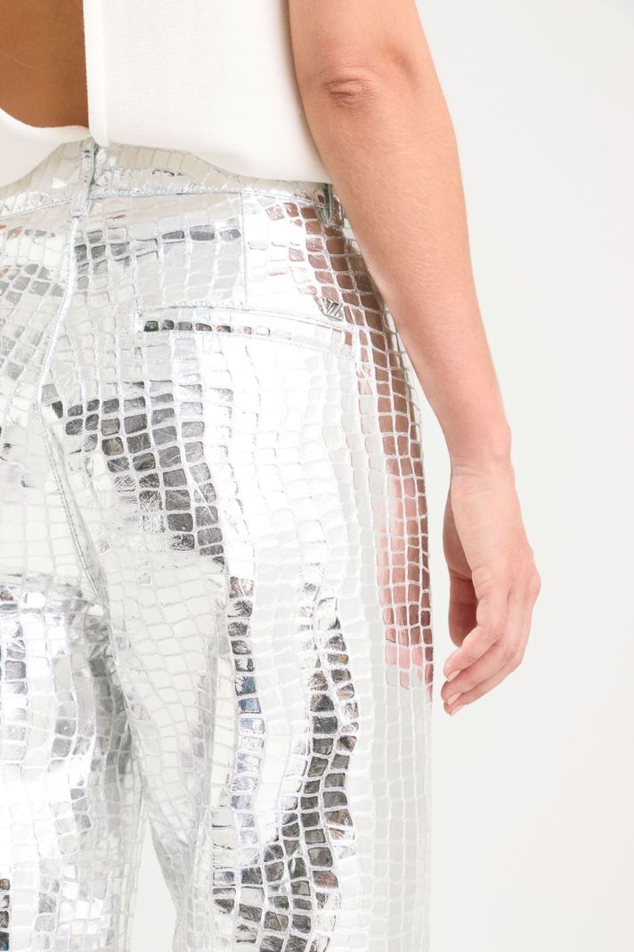 Vélez Pantalón Croco Vice De Cuero Ovino Para Mujer Plata-3
