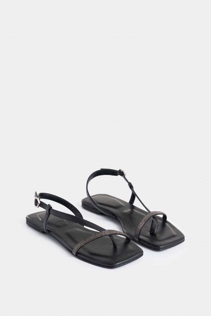 Vélez Sandalia Plana Sirio De Cuero Para Mujer Millaré Negro-1