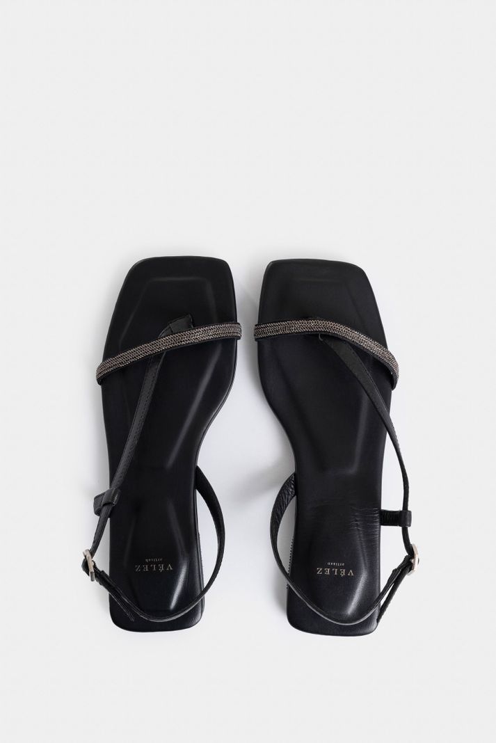 Vélez Sandalia Plana Sirio De Cuero Para Mujer Millaré Negro-3