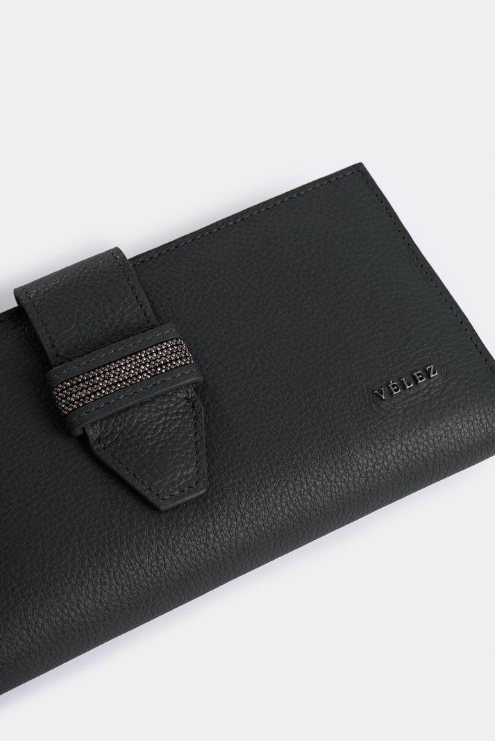 Vélez Porta Chequera Nudo De Cuero Para Mujer Millaré Negro-3