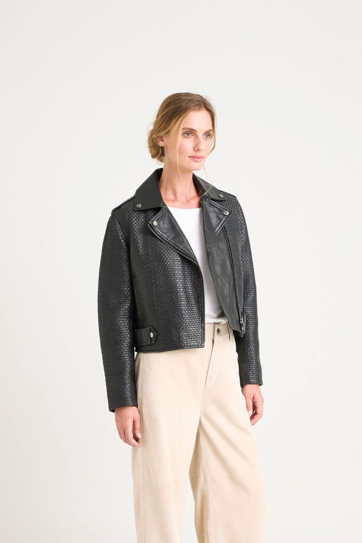 Vélez Casaca Claire Tejida Cuero Mujer Silueta Biker Negro-4
