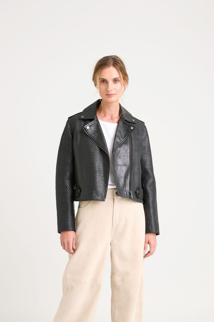 Vélez Casaca Claire Tejida Cuero Mujer Silueta Biker Negro-0