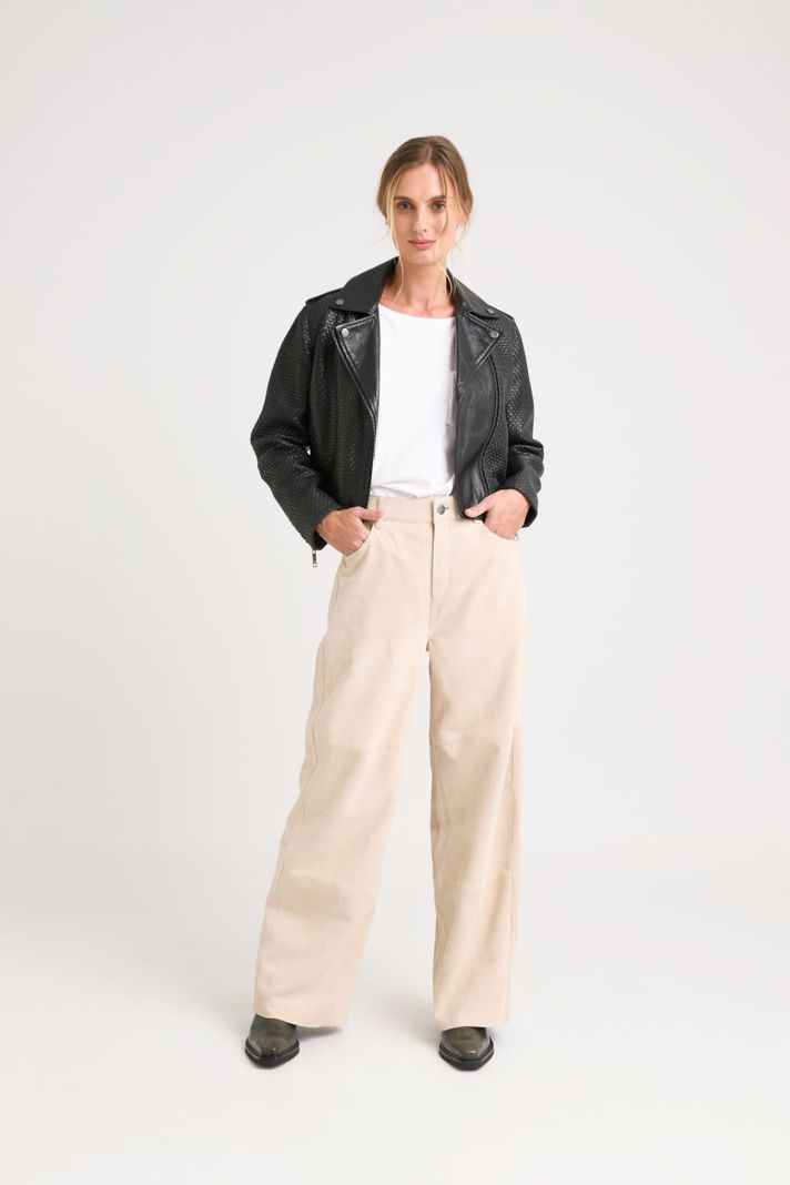 Vélez Casaca Claire Tejida Cuero Mujer Silueta Biker Negro-1