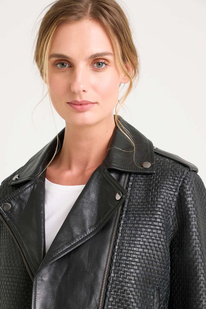 Vélez Casaca Claire Tejida Cuero Mujer Silueta Biker Negro-2