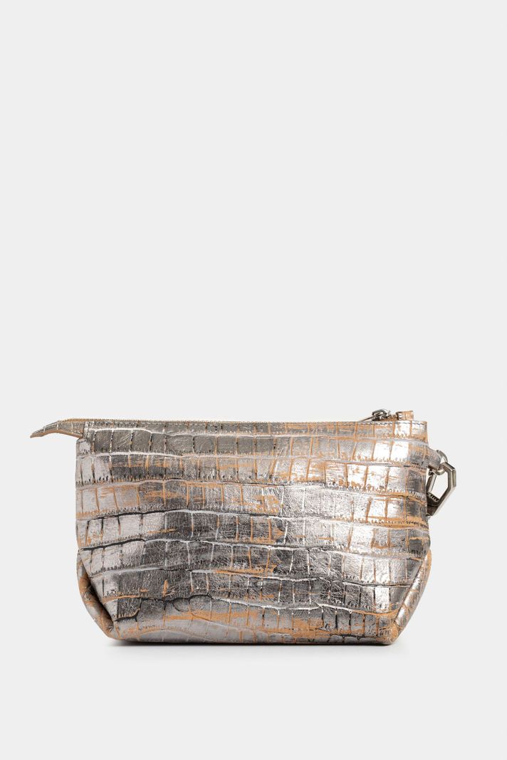 Vélez Cosmetiquera Cuero Folia Para Mujer Manija Taches Plata-2