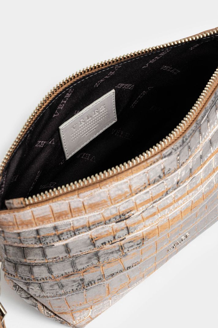 Vélez Cosmetiquera Cuero Folia Para Mujer Manija Taches Plata-4