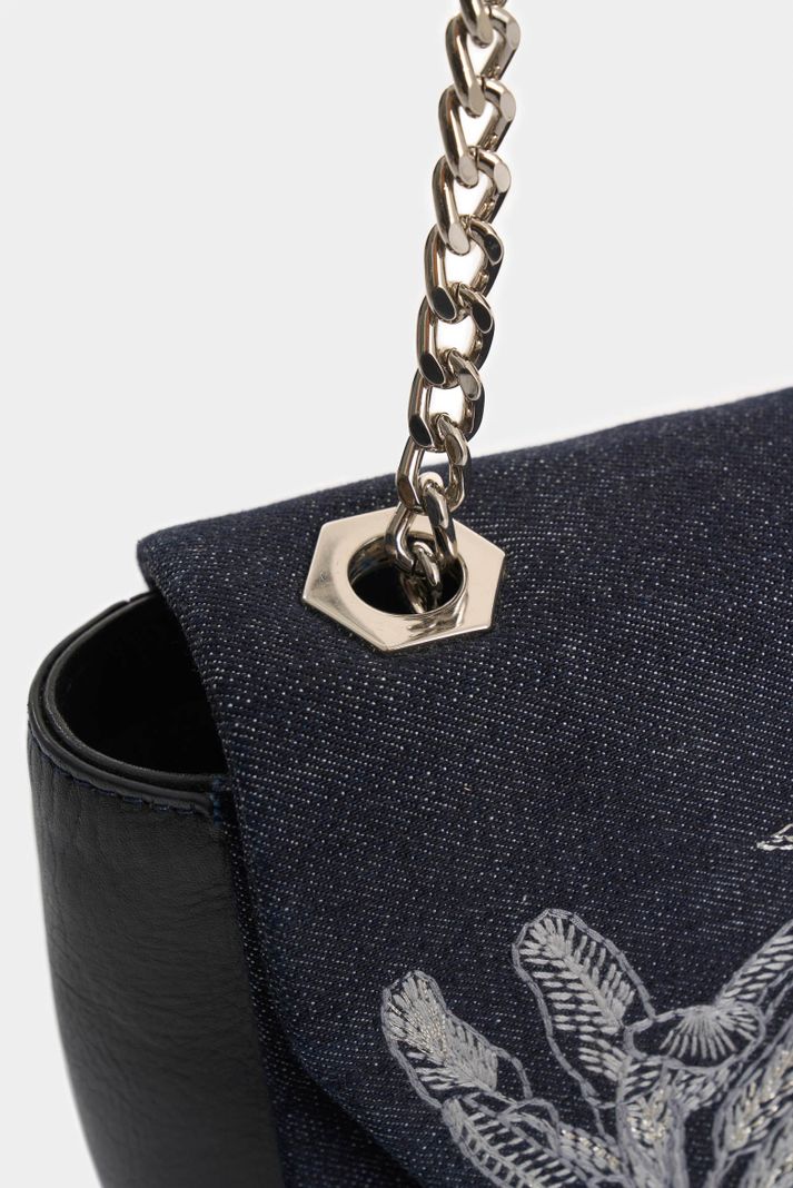 Vélez Manos Libres Mini Lili Denim y Cuero Para Mujer AzulO-3