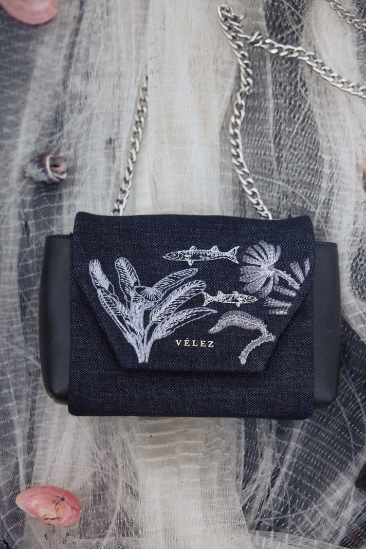 Vélez Manos Libres Mini Lili Denim y Cuero Para Mujer AzulO-5