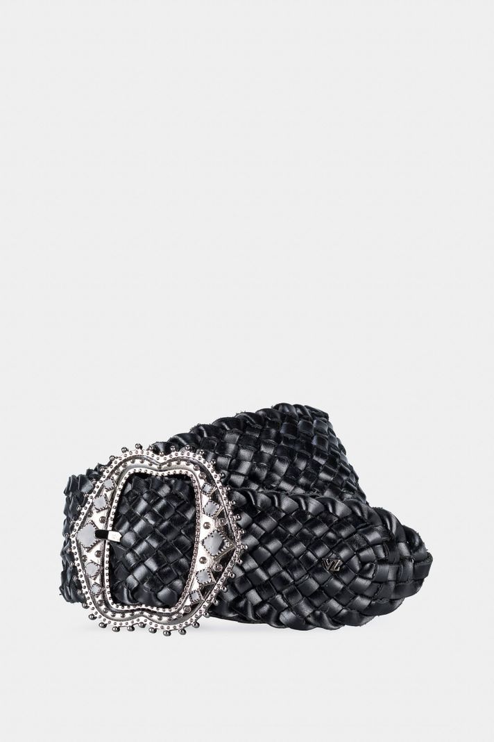 Vélez Fajón Unifaz Luxo De Cuero Para Mujer Trenzado Negro-0
