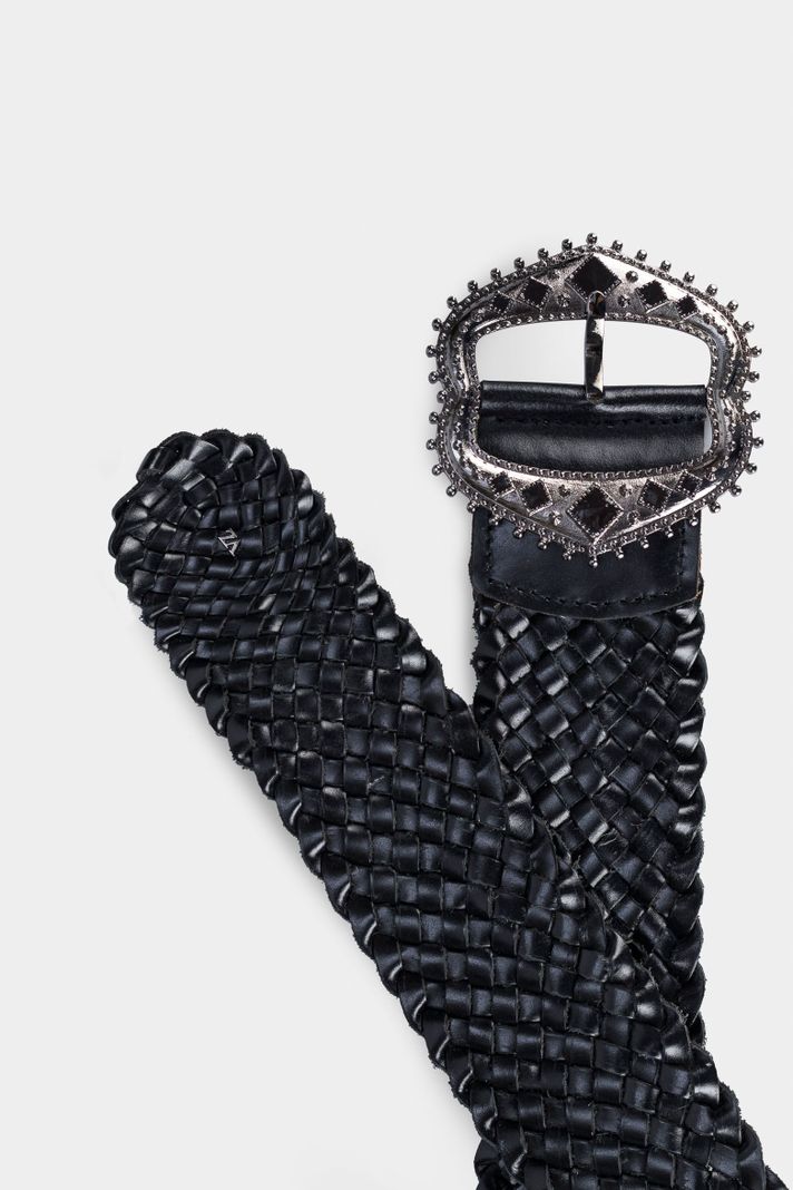 Vélez Fajón Unifaz Luxo De Cuero Para Mujer Trenzado Negro-1