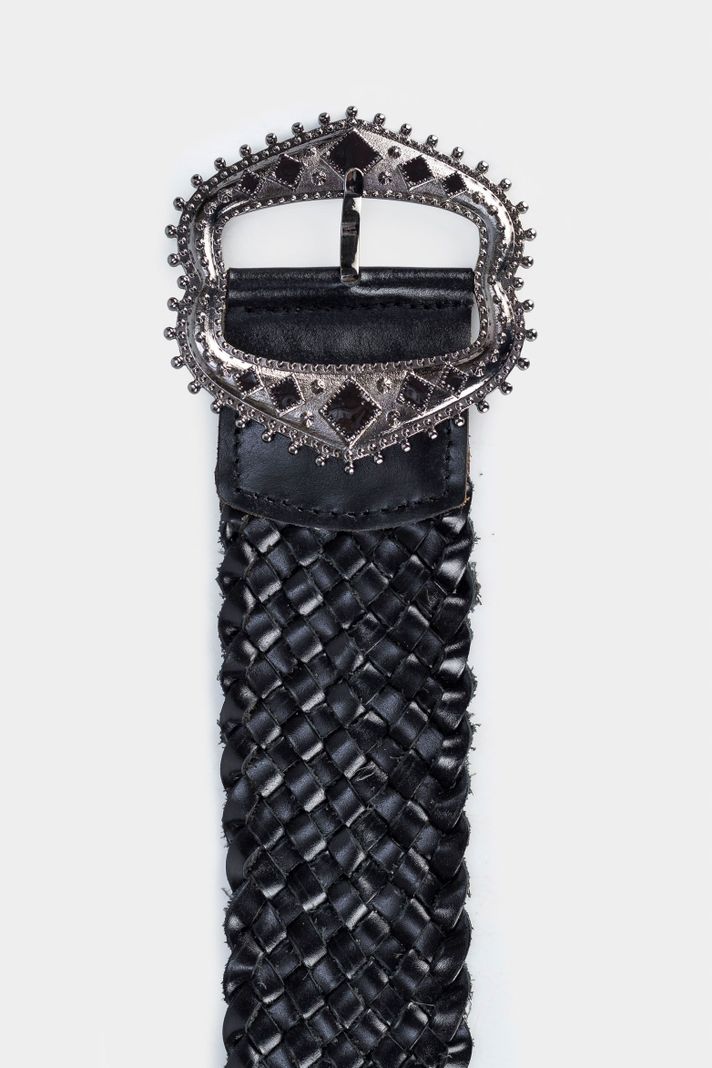 Vélez Fajón Unifaz Luxo De Cuero Para Mujer Trenzado Negro-2