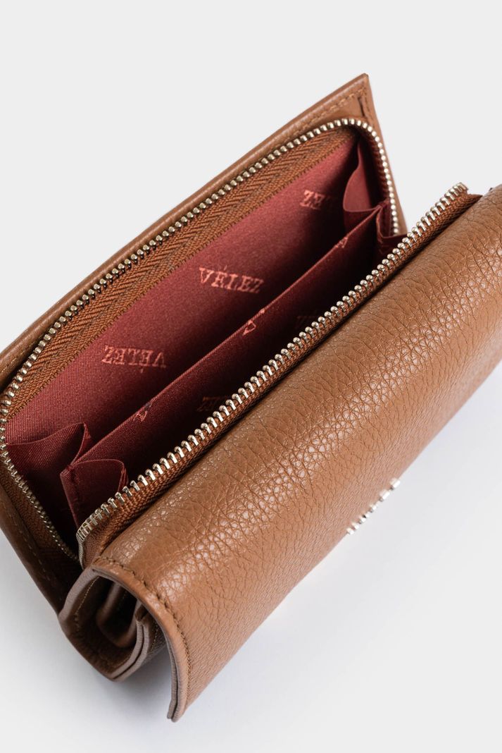 Vélez Billetera Real De Cuero Para Mujer Con Monedero Miel-4