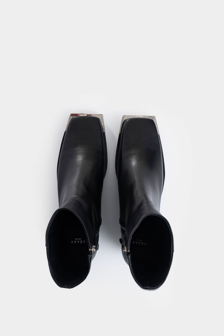 Vélez Botines Magenta Cuero Para Mujer Dima Cuadrada Negro-3
