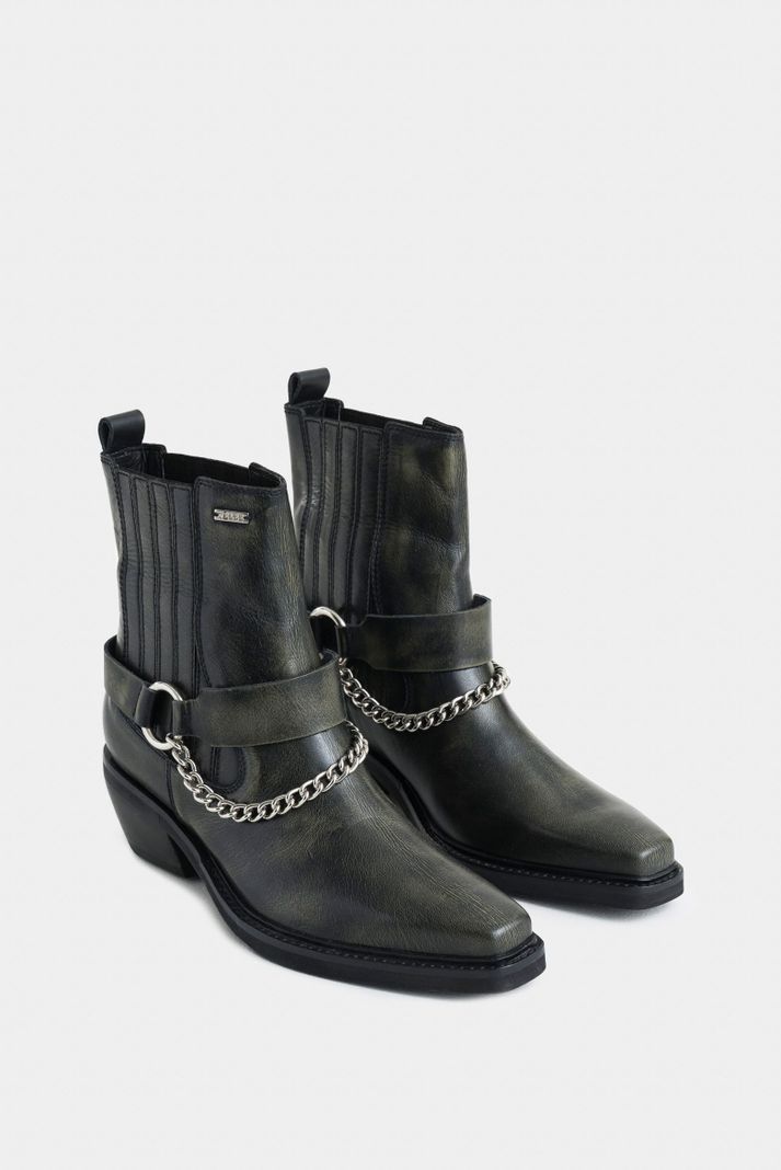 Vélez Botines Texanos Aurora Cuero Mujer Brush Off Verde-1