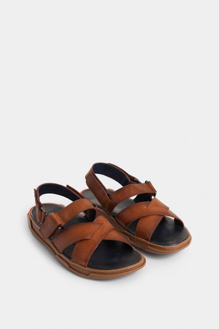 Vélez Sandalia Plana Monet De Cuero Para Hombre Cruzada Miel-1
