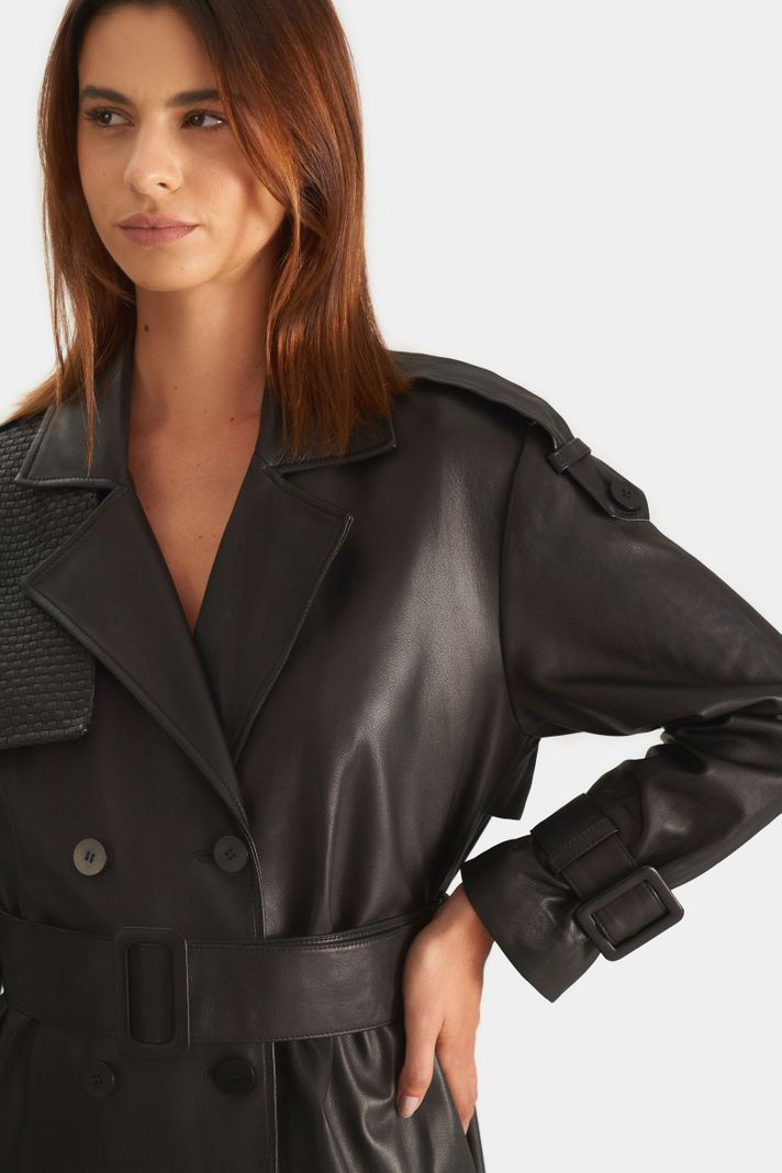 Vélez Trench Coat Bora De Cuero Ovino Para Mujer Negro-1