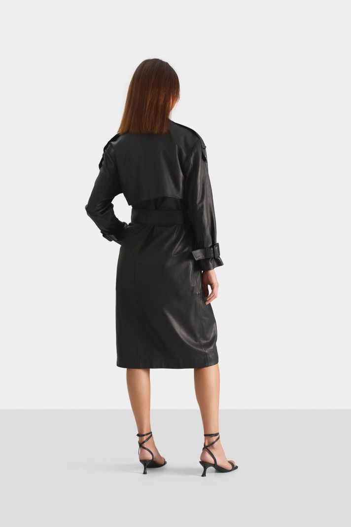 Vélez Trench Coat Bora De Cuero Ovino Para Mujer Negro-4