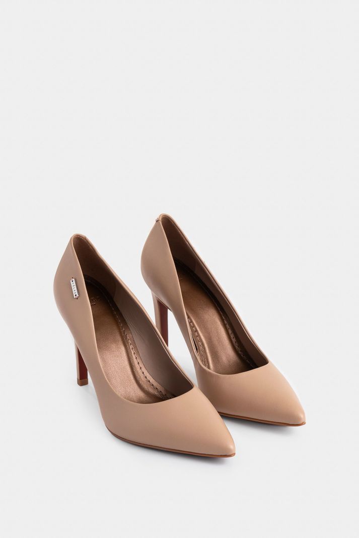 Vélez Tacones Cerrados De Cuero Liso Natural-1