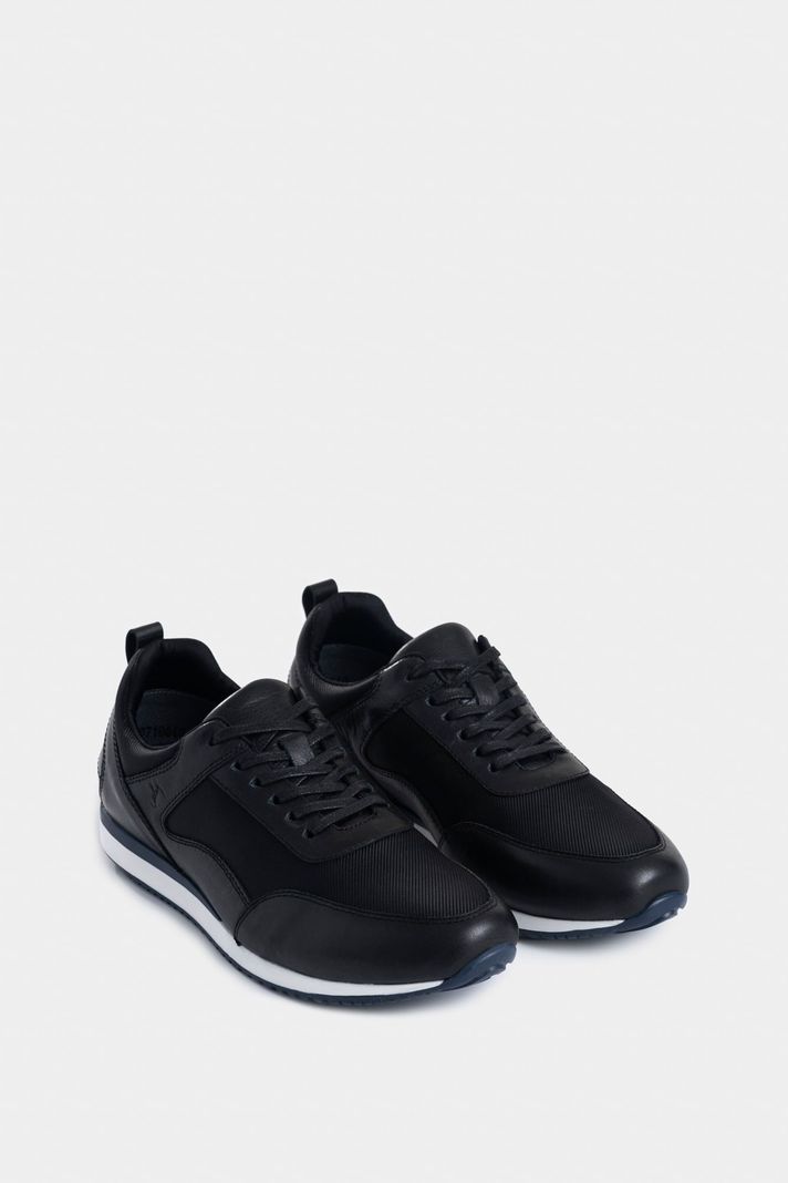 Vélez Tenis Engeil 3 Cuero Para Hombre Detalle Textil Negro-1