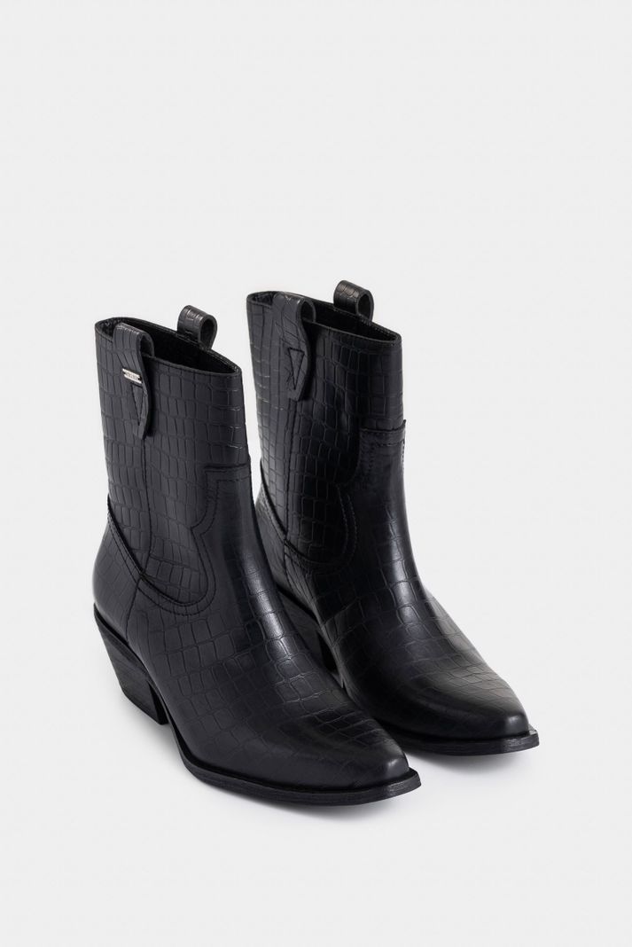 Vélez Botines Texanos Aine  Cuero Folia Mujer Efecto Negro-1