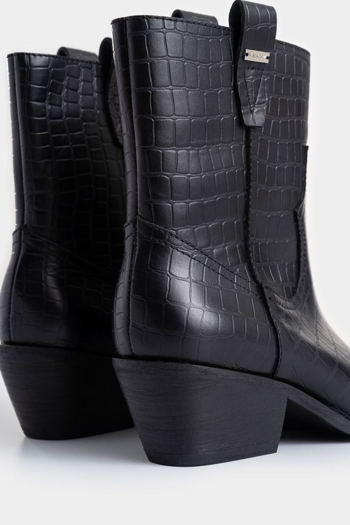 Vélez Botines Texanos Aine  Cuero Folia Mujer Efecto Negro-4