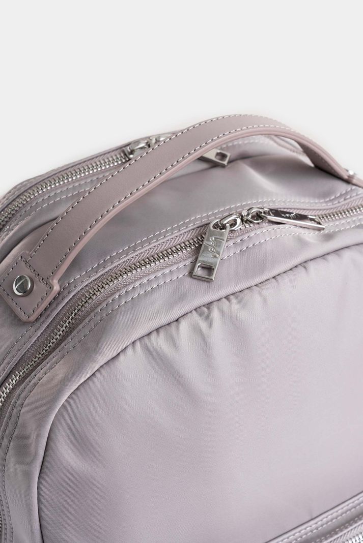 Morral Púrpura de lona para mujer manija cuero gris-3