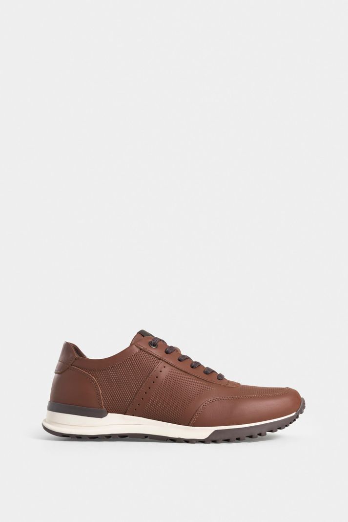 Vélez Tenis vuelos De Cuero Para Hombre Texturas Miel-0
