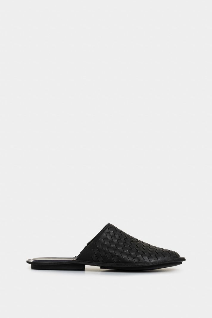 Vélez Slipper Tejido En Cuero Para Hombre Confort Negro-1