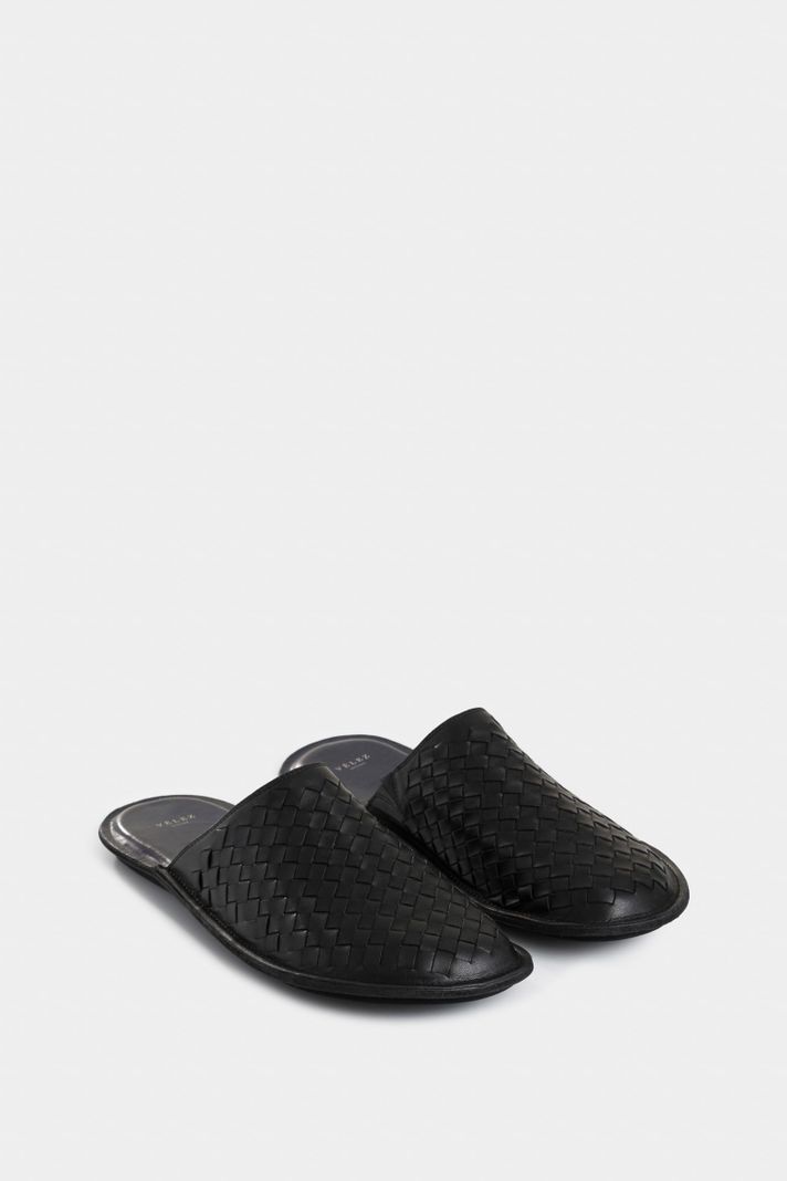 Vélez Slipper Tejido En Cuero Para Hombre Confort Negro-2
