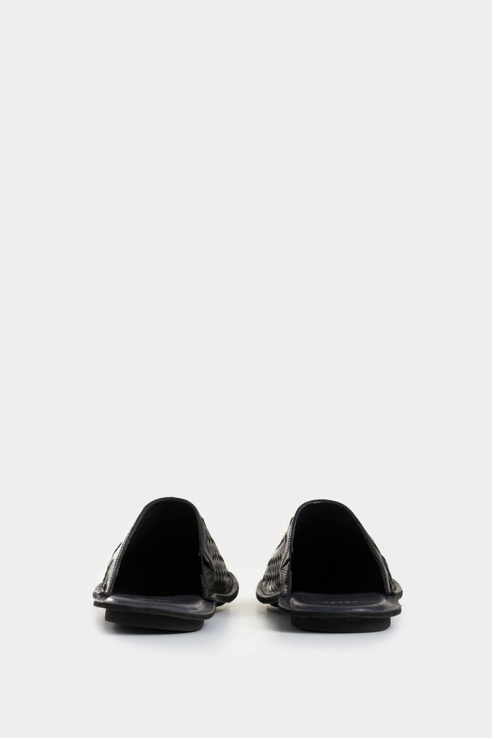 Vélez Slipper Tejido En Cuero Para Hombre Confort Negro-3