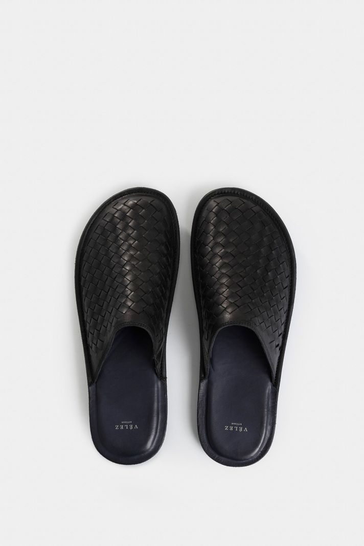 Vélez Slipper Tejido En Cuero Para Hombre Confort Negro-0