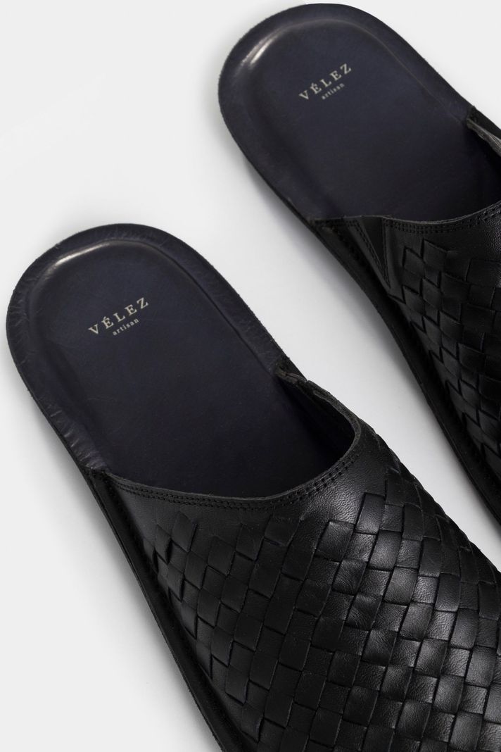 Vélez Slipper Tejido En Cuero Para Hombre Confort Negro-4
