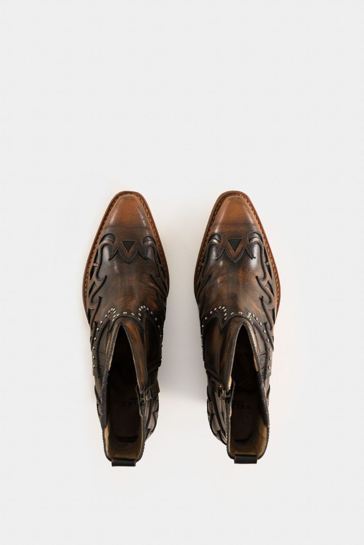 Vélez Botines Namib De Cuero Para Mujer Taches Decor Miel-3